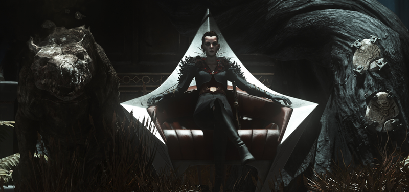 Delilah sits on her corrupted throne. (Screenshot: Steam)